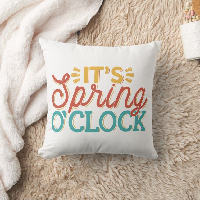 IT'S SPRING O'CLOCK SPARKLY SPRING TIME QUOTE THROW PILLOW (Blanket)