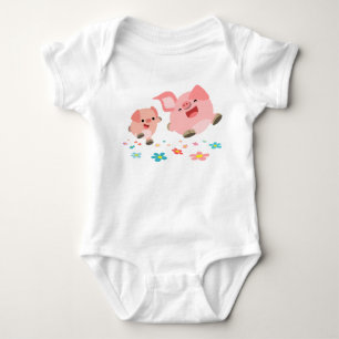 It's Spring!!-Two Cute Cartoon Pigs Baby Bodysuit