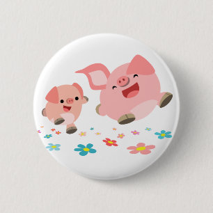 It's Spring!!-Two Cute Cartoon Pigs Button Badge