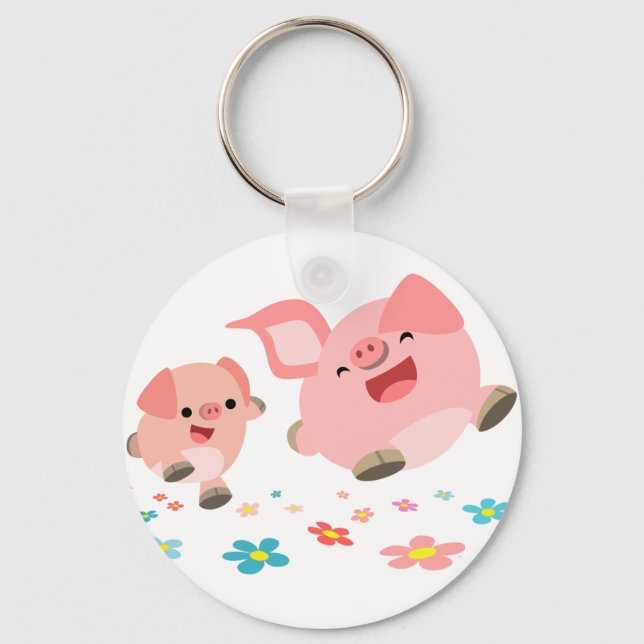It's Spring!!-Two Cute Cartoon Pigs Keychain (Front)