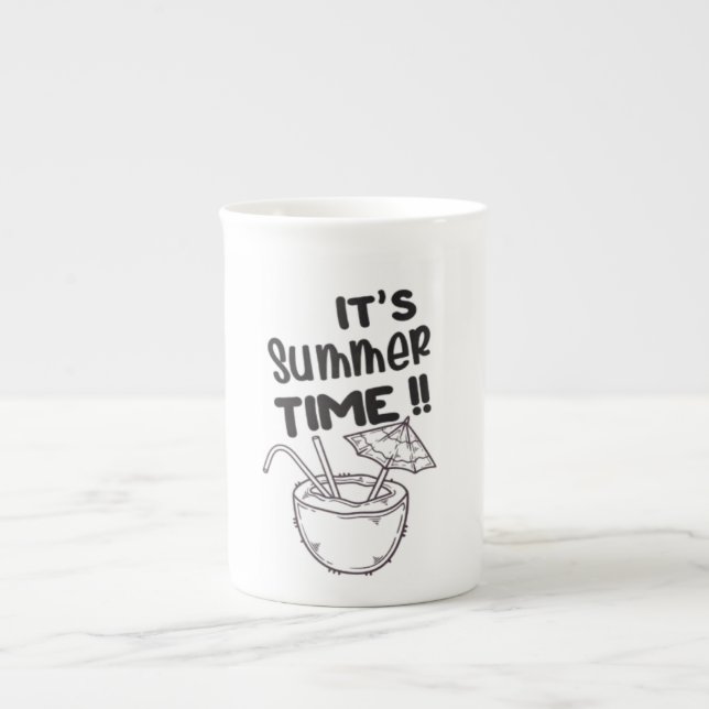 It's Summer Time Coconut Beach Vacation Funny Bone China Mug (Front)