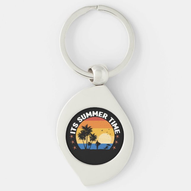 It's Summer Time Tropical Sunset Design Keychain (Front)