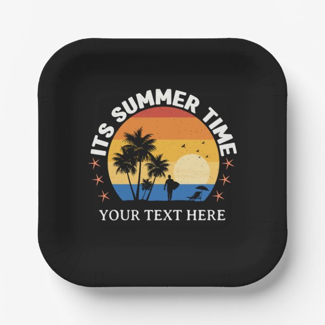 It's Summer Time Tropical Sunset Design Paper Plate (Front)