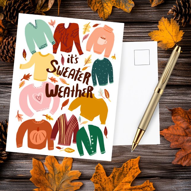 It's Sweater Weather Fall Autumn Seasonal Cute  Postcard (It's Sweater Weather Fall Autumn Seasonal Cute Postcard
)