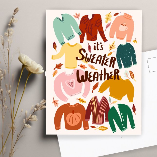 It's Sweater Weather Fall Autumn Seasonal Cute  Postcard (It's Sweater Weather Fall Autumn Seasonal Cute Postcard
)