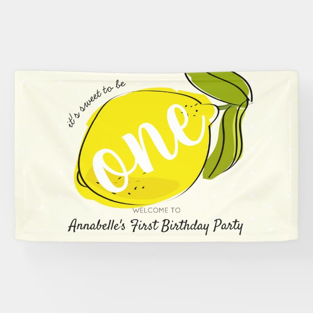 It's sweet to be One Lemon Yellow 1st Birthday Banner (Horizontal)