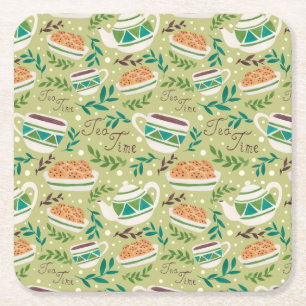 It's Tea Time Square Paper Coaster