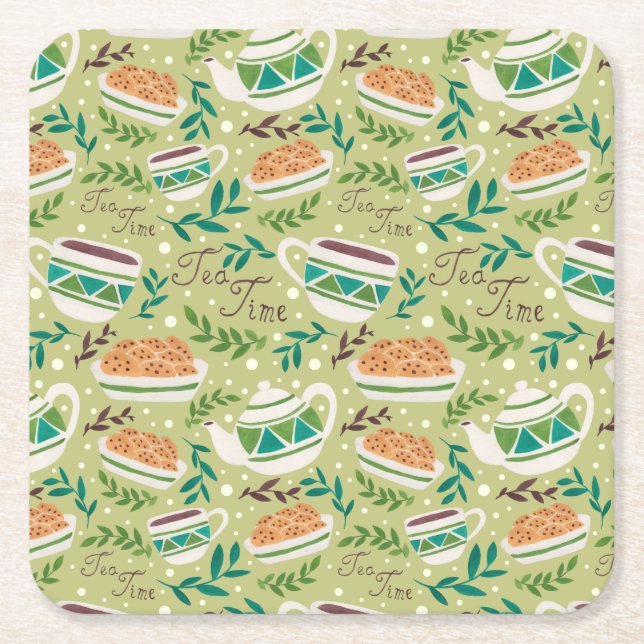 It's Tea Time Square Paper Coaster (Front)