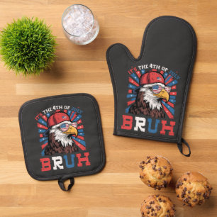 Its The 4th Of July Bruh Bald Eagle Patriotic Oven Mitt & Pot Holder Set