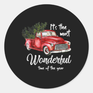 Its The Most Wonderful Christmas Of Year  Red Truc Classic Round Sticker