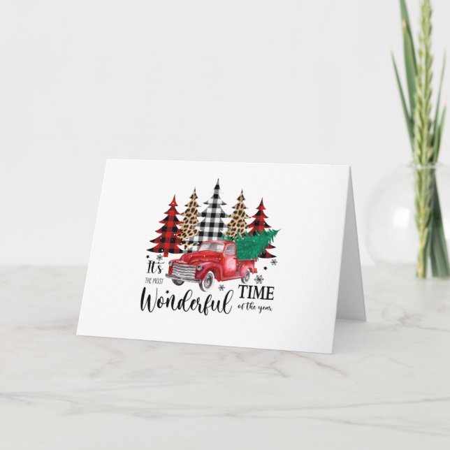 It's The Most Wonderful Time Christmas Red Truck Card (Front)