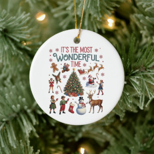 It's The Most Wonderful Time Christmas Vintage  Ceramic Ornament