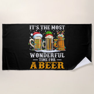 It's The Most Wonderful Time For A Beer Christmas Beach Towel
