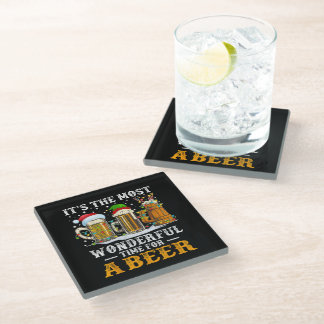 It's The Most Wonderful Time For A Beer Christmas Glass Coaster