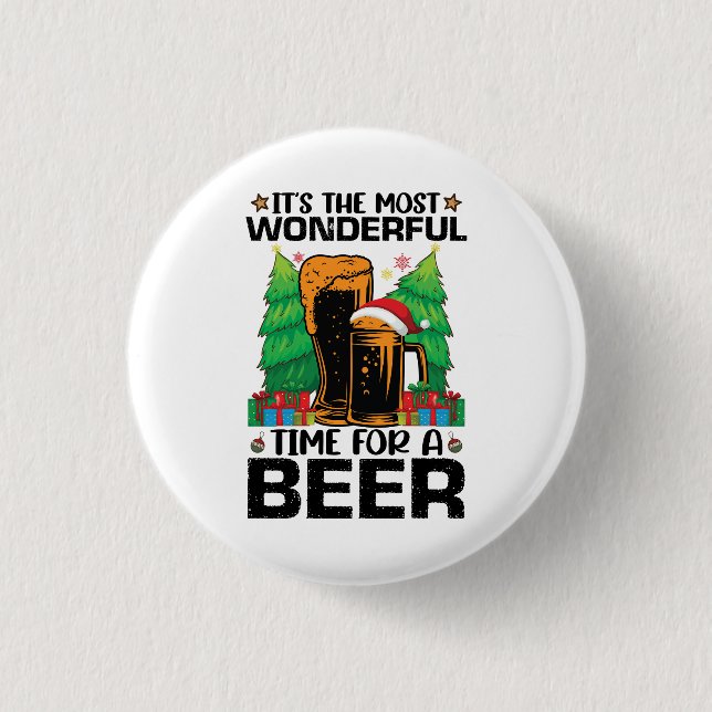 Its The Most Wonderful Time For A Beer Santa  1 Inch Round Button (Front)