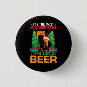 Its The Most Wonderful Time For A Beer Santa  1 Inch Round Button
