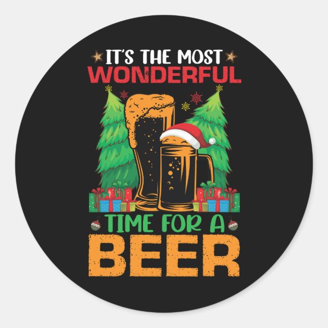 Its The Most Wonderful Time For A Beer Santa  Classic Round Sticker (Front)