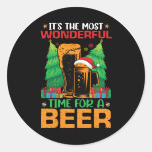 Its The Most Wonderful Time For A Beer Santa  Classic Round Sticker