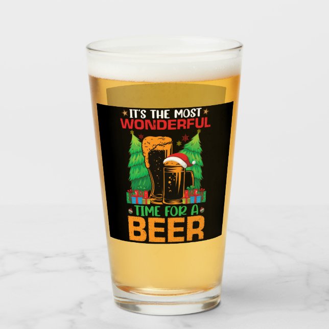 Its The Most Wonderful Time For A Beer Santa  Glass (Front Filled)