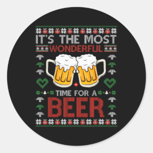 It's The Most Wonderful Time For A Beer Santa Hat Classic Round Sticker