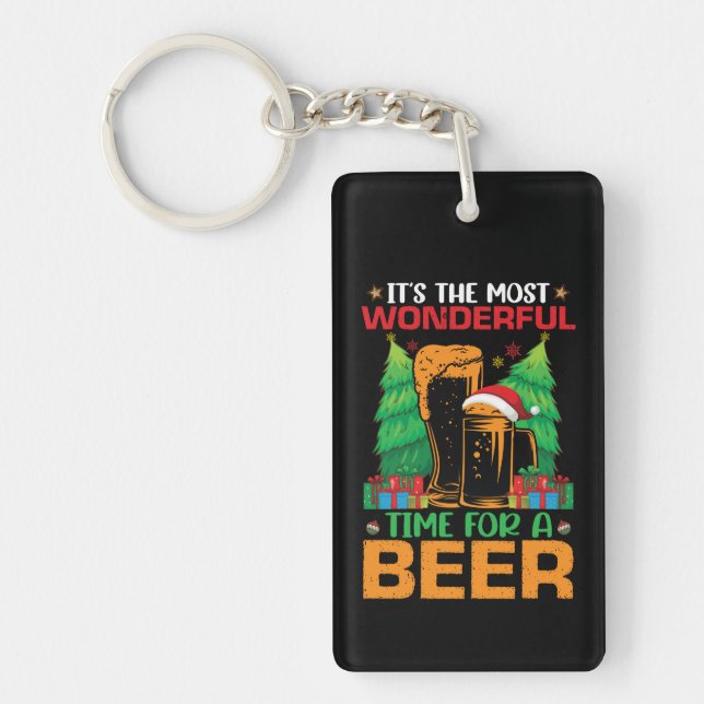 Its The Most Wonderful Time For A Beer Santa  Keychain (Front)