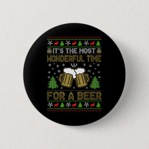 It's The Most Wonderful Time For A Beer Santa Ugly 2 Inch Round Button