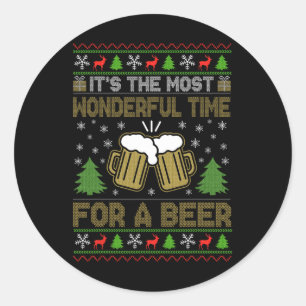 It's The Most Wonderful Time For A Beer Santa Ugly Classic Round Sticker