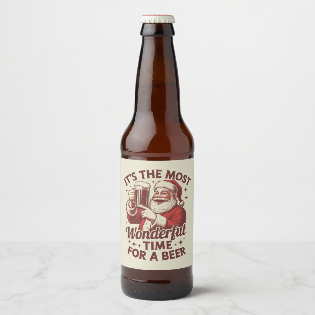 It's The Most Wonderful Time For A Beer Santa Xmas Beer Bottle Label (Front)