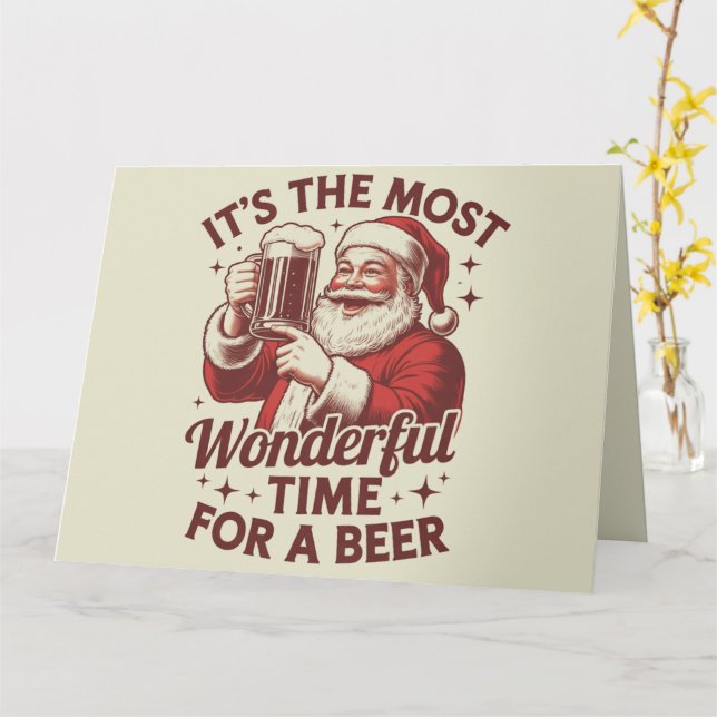 It's The Most Wonderful Time For A Beer Santa Xmas Card (Yellow Flower)