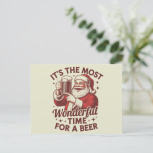 It's The Most Wonderful Time For A Beer Santa Xmas Holiday Postcard