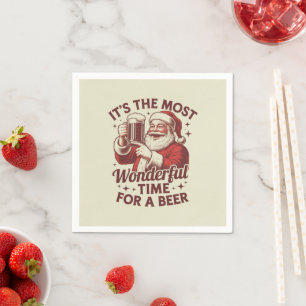 It's The Most Wonderful Time For A Beer Santa Xmas Napkin