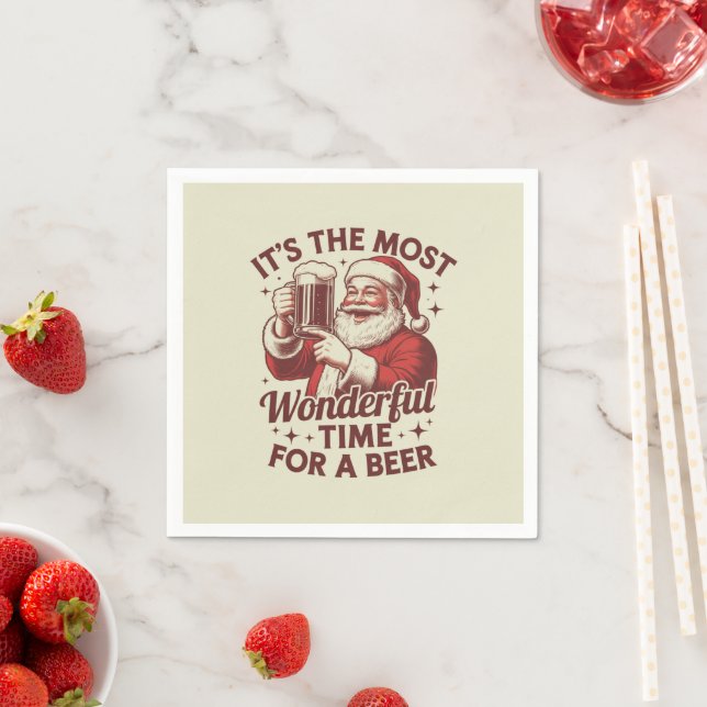 It's The Most Wonderful Time For A Beer Santa Xmas Napkin (Insitu)