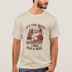 It's The Most Wonderful Time For A Beer Santa Xmas T-Shirt
