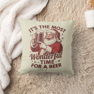 It's The Most Wonderful Time For A Beer Santa Xmas Throw Pillow