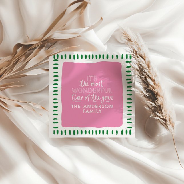 It's the most wonderful time Modern Pink & Green Holiday Card (Creator Uploaded)