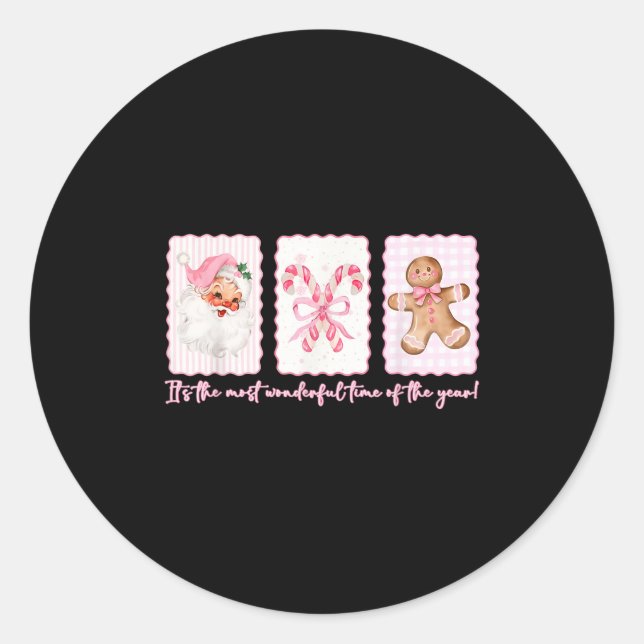 It's The Most Wonderful Time Nk Santa Coquette Bow Classic Round Sticker (Front)