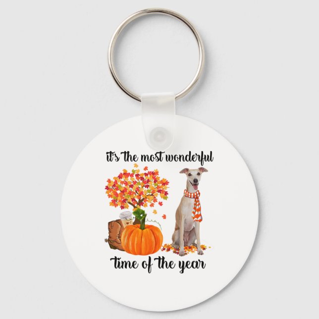 It's The Most Wonderful Time Of The Year Greyhound Keychain (Front)