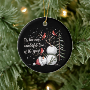 It's The Most Wonderful Time Of The Year Snowman  Ceramic Ornament