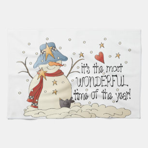 It's the most wonderful time of the year snowman kitchen towel
