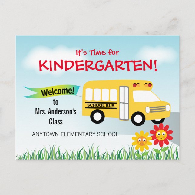 It's Time for Kindergarten, School Bus Postcard (Front)
