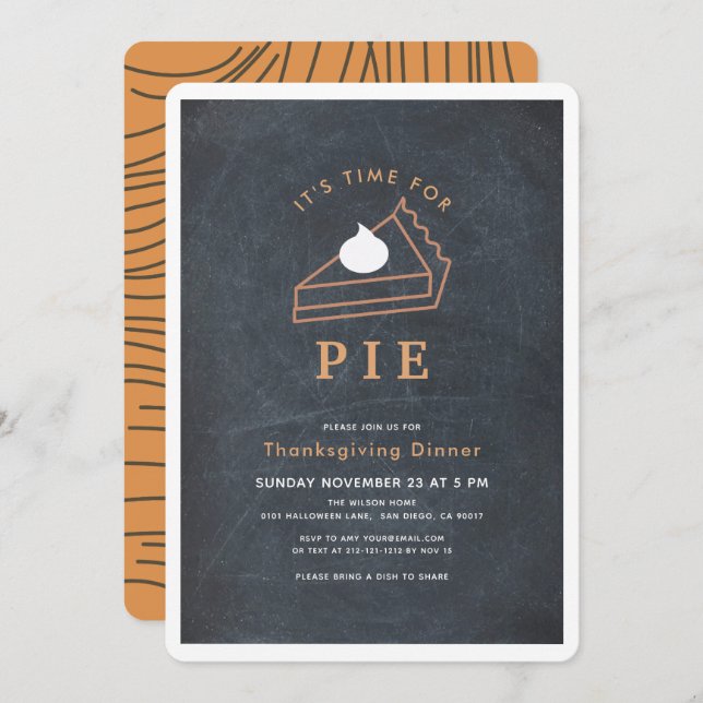 It's Time for Pie Chalkboard Thanksgiving Dinner Invitation (Front/Back)