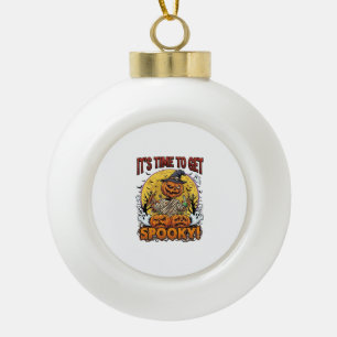 Its Time Get Spooky Halloween Pumpkin Mummy Ghosts Ceramic Ball Christmas Ornament