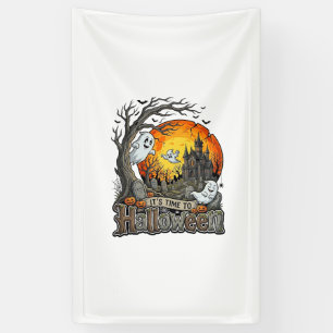 Its Time Halloween Haunted House Graveyard Spooky  Banner