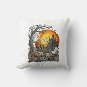 Its Time Halloween Haunted House Graveyard Spooky Throw Pillow