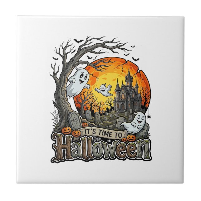 Its Time Halloween Haunted House Graveyard Spooky  Tile (Front)