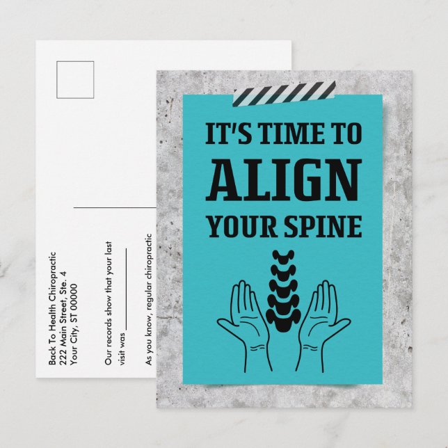 It's Time To Align Your Spine Note Chiropractic Postcard (Front/Back)