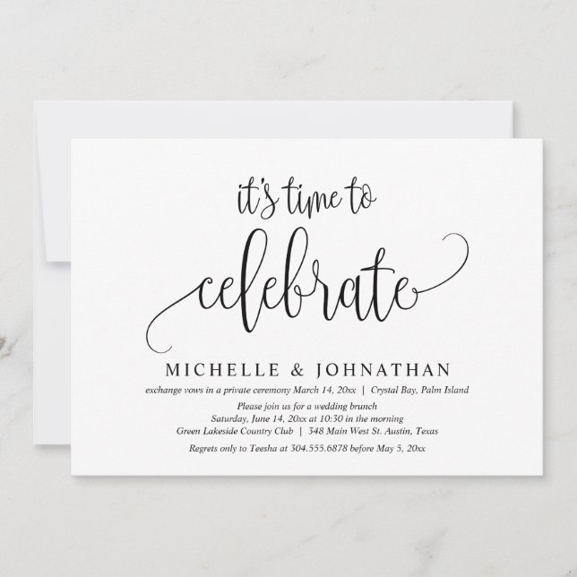 It's Time To Celebrate, Wedding Elopement Party Invitation (Front)