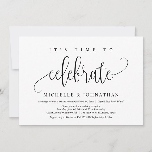 It's Time To Celebrate, Wedding Elopement Party Invitation (Front)
