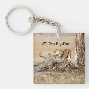 It's time to get up Lion photo with text Keychain
