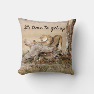 It's time to get up Lion photo with text Throw Pillow